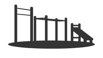 Icon einer Outdoor-Fitnessanlage mit Kletterelementen und Rutsche f&uuml;r Spielpl&auml;tze